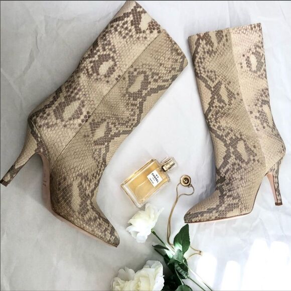 NEW PARIS TEXAS Slip On Leather Boots Sz 37 Snake Print Mid Calf Pointy Toe - Picture 3 of 15